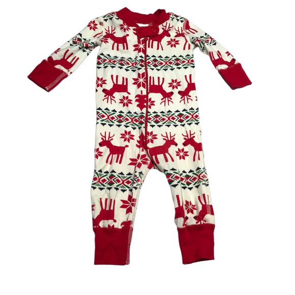 Hanna Andersson One Piece Zip Sleeper Pajama Red White Reindeer Size US 6-9 Mos